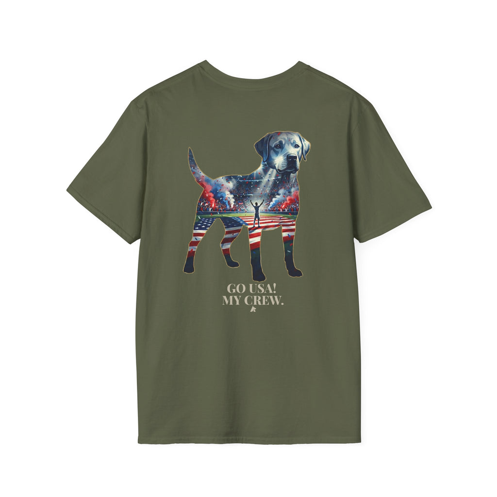 Labrador Retriever-Go USA! Soccer T-Shirt | Chest + Back