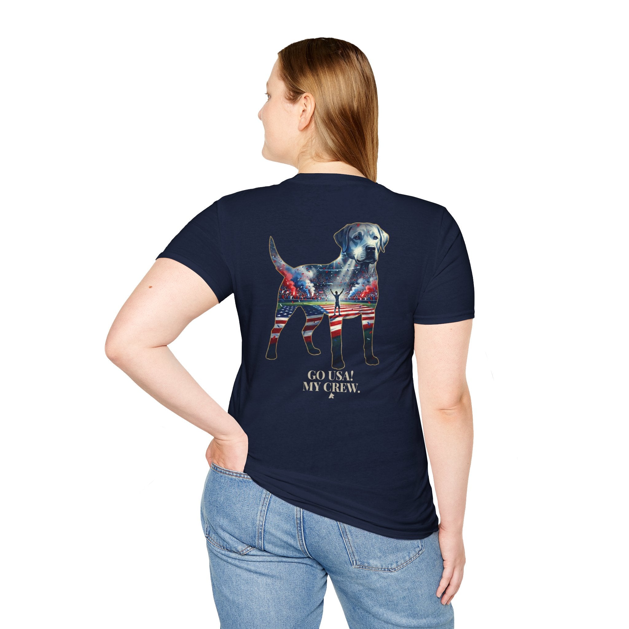 Labrador Retriever-Go USA! Soccer T-Shirt | Chest + Back
