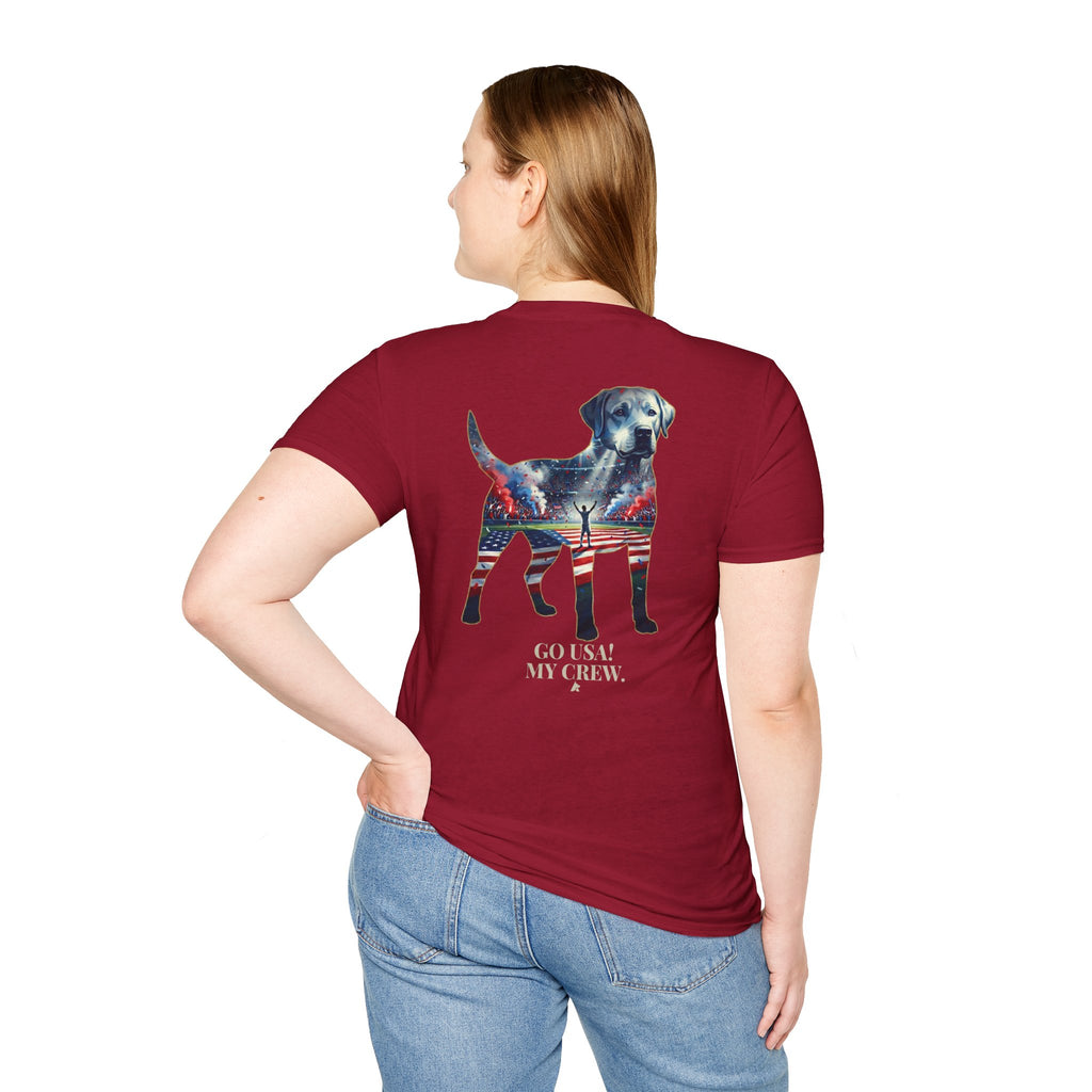 Labrador Retriever-Go USA! Soccer T-Shirt | Chest + Back