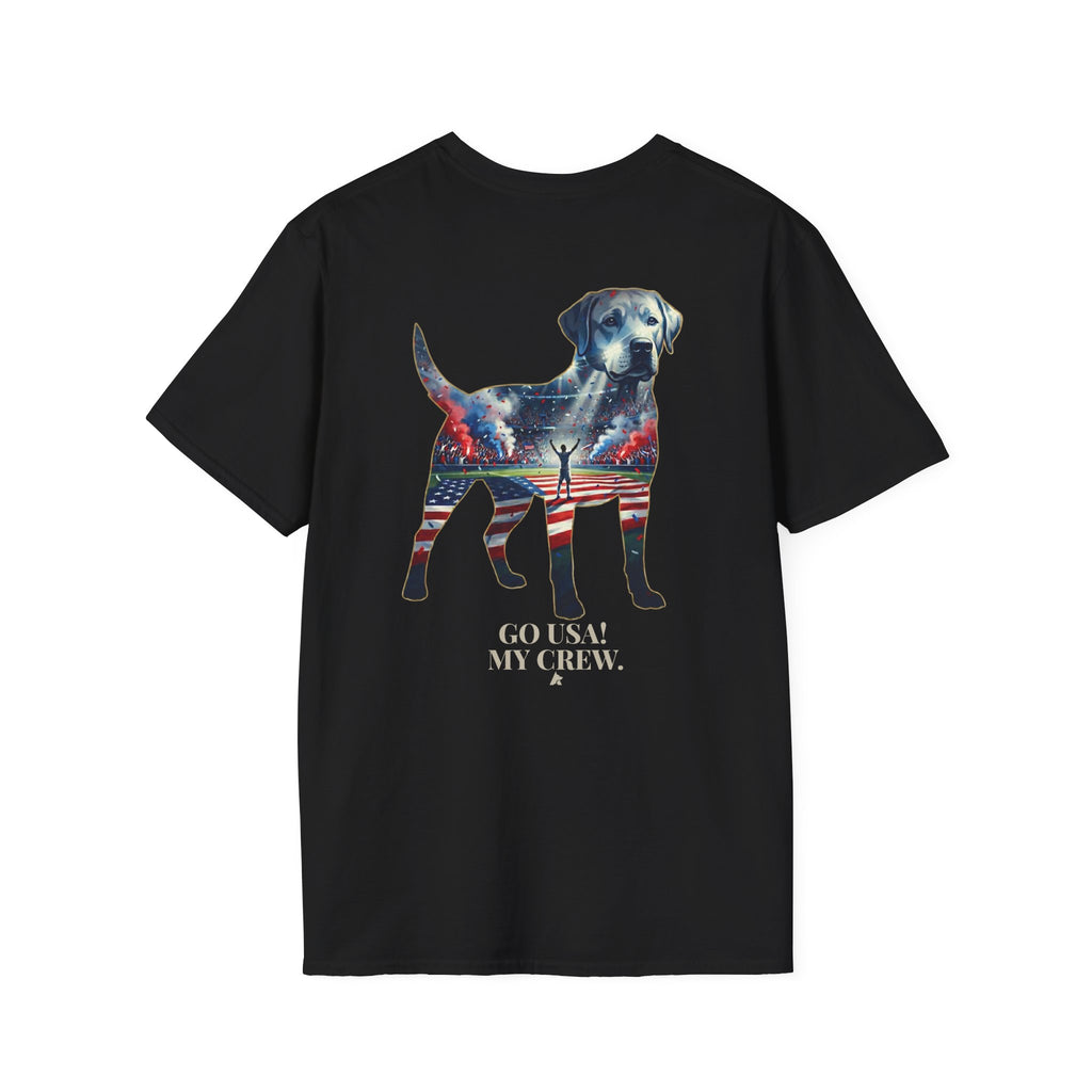 Labrador Retriever-Go USA! Soccer T-Shirt | Chest + Back