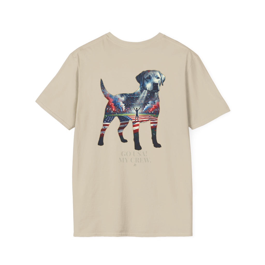 Labrador Retriever-Go USA! Soccer T-Shirt | Chest + Back