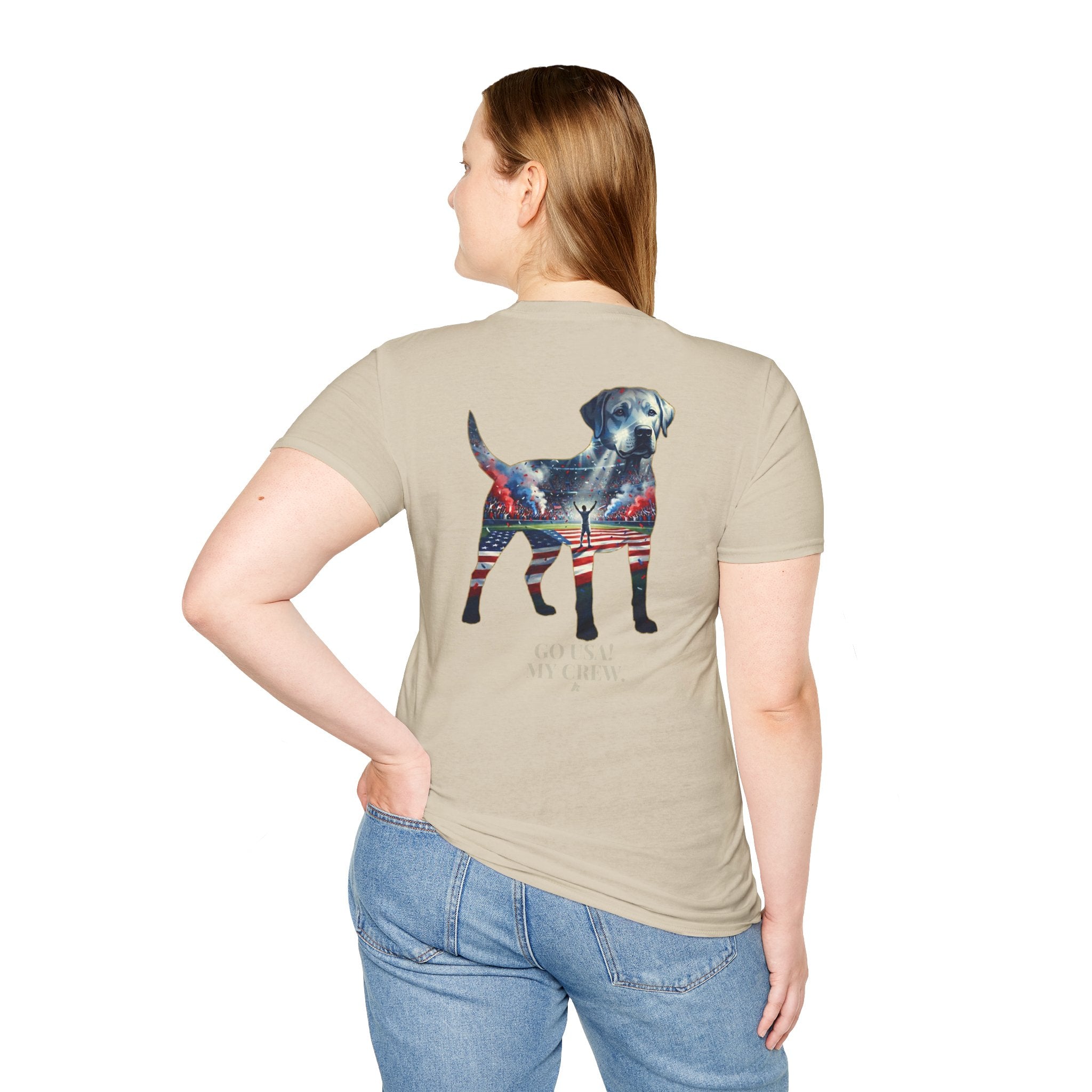 Labrador Retriever-Go USA! Soccer T-Shirt | Chest + Back