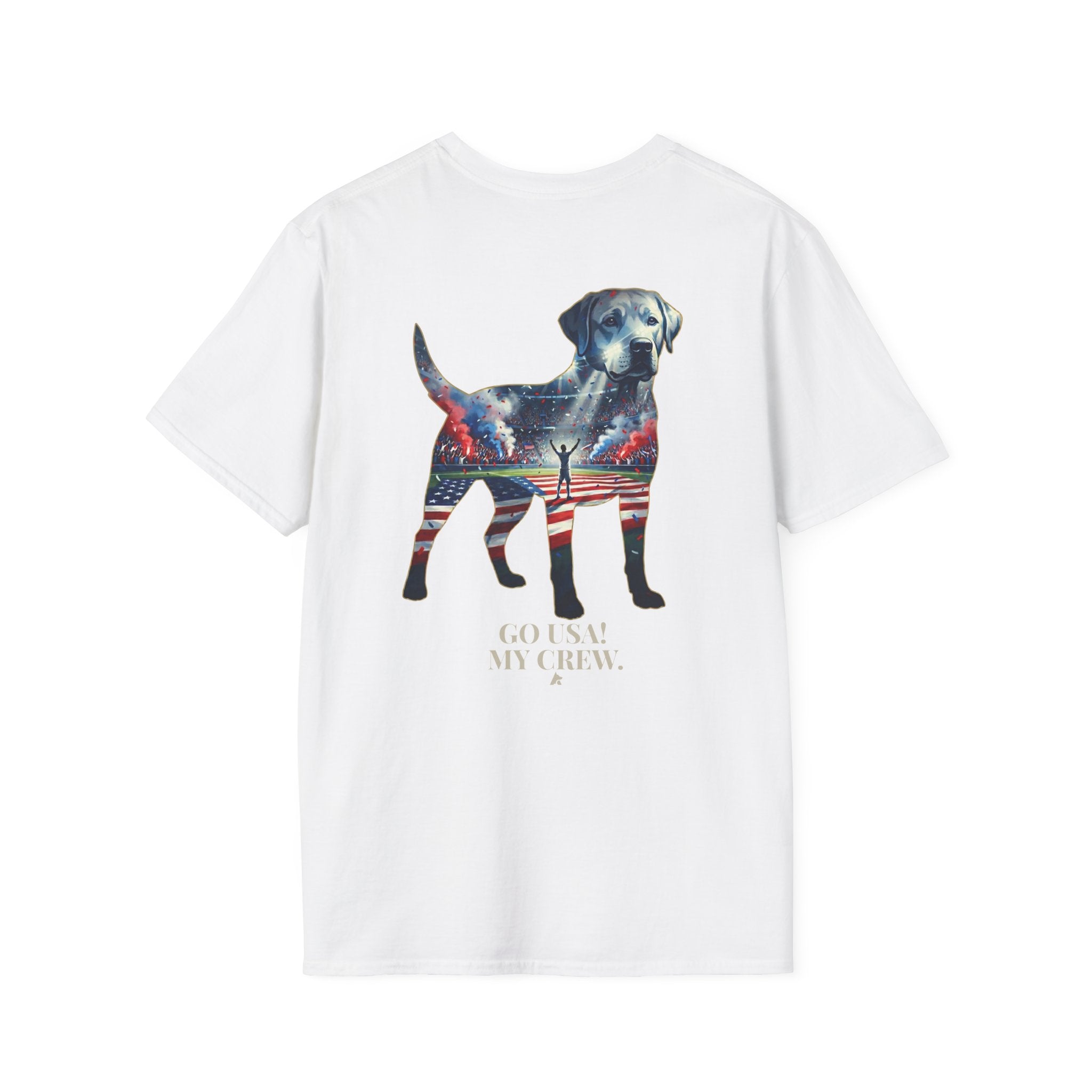 Labrador Retriever-Go USA! Soccer T-Shirt | Chest + Back