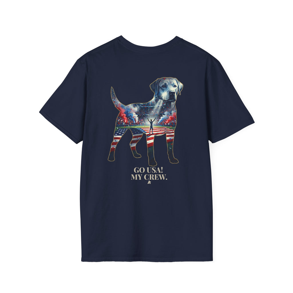 Labrador Retriever-Go USA! Soccer T-Shirt | Chest + Back